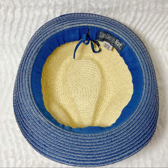 San Diego Hat Straw Fedora Blue Brim Star Adjustable Band - Picture 12 of 14